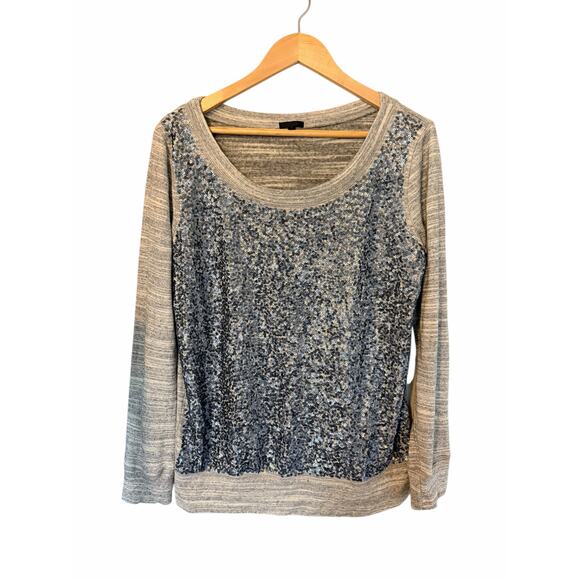 J.Crew Collection Sequin Cotton Sweater/Sweatshirt Gray and Silver Size Large - Picture 5 of 9